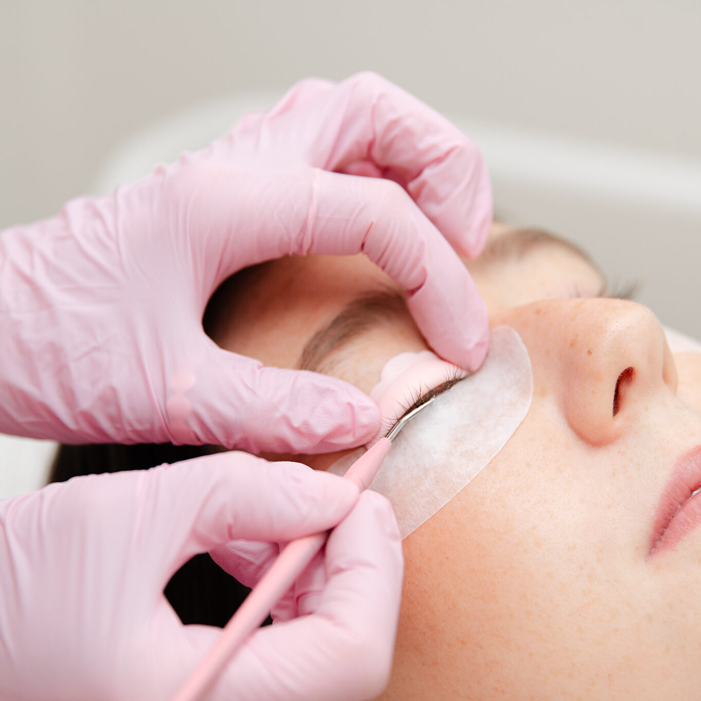 Client experiencing a lash lift.