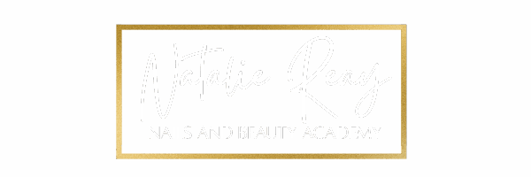Natalie Reay Nails and Beauty Academy white logo in gold decorative border.